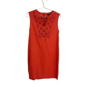 J Crew‎ Coral embroidered sunburst sleeveless linen blend sundress. Size XS